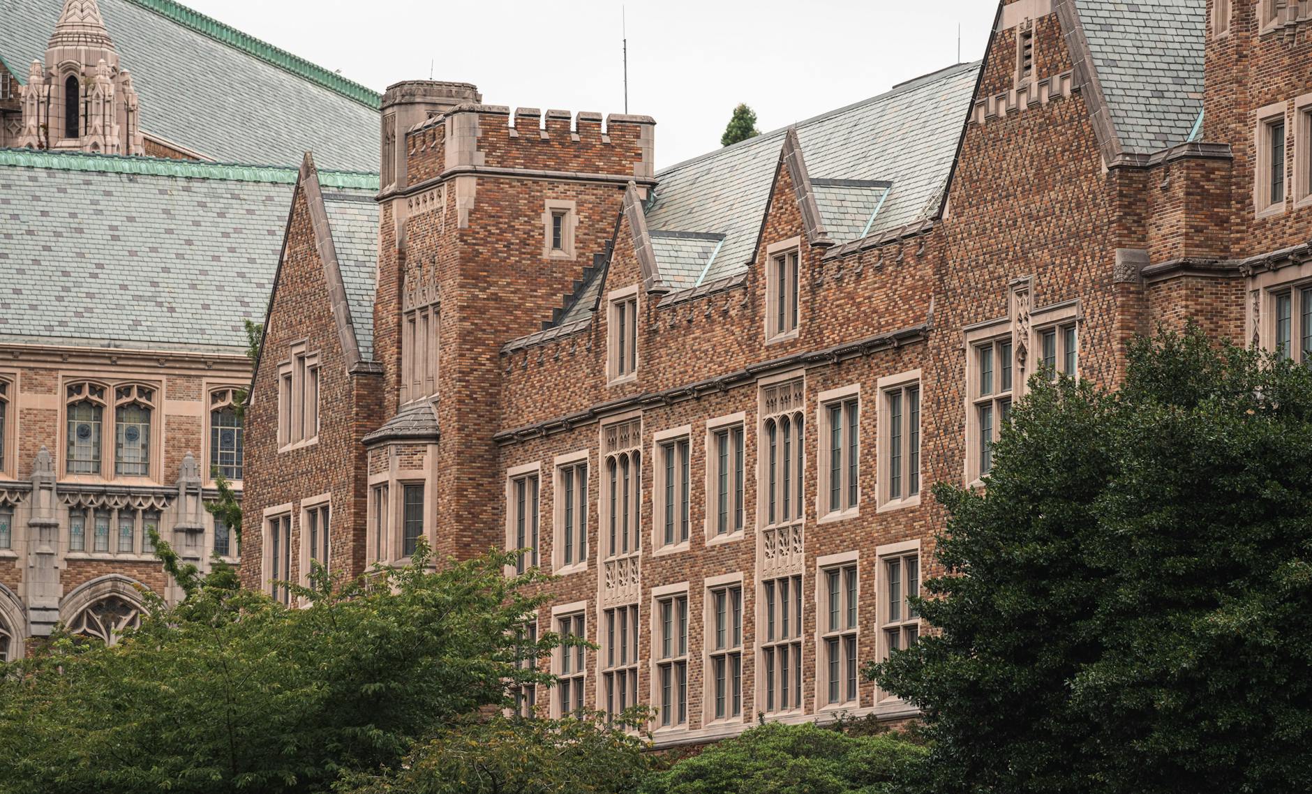 historic brick architecture with slate roofs